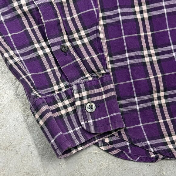 Burberry London Dress Shirt Purple Made in UK Check Logo Cotton 42 16 1/2 Large - Picture 6 of 10